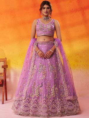 Mauve Net Sequins embroidery Lehenga Choli With Dupatta 1