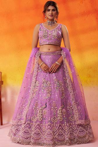 Mauve Net Sequins embroidery Lehenga Choli With Dupatta