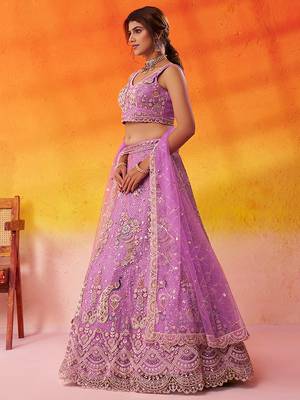 Mauve Net Sequins embroidery Lehenga Choli With Dupatta 3