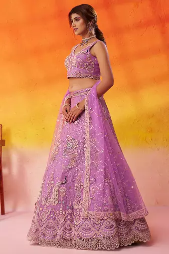 Mauve Net Sequins embroidery Lehenga Choli With Dupatta