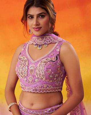 Mauve Net Sequins embroidery Lehenga Choli With Dupatta 4