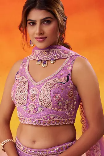 Mauve Net Sequins embroidery Lehenga Choli With Dupatta
