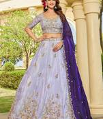 lavender embroidered tissue lehenga set choli with dupatta