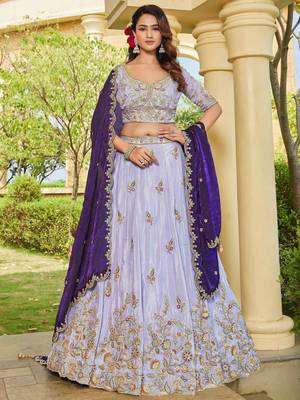 lavender embroidered tissue lehenga set choli with dupatta 2