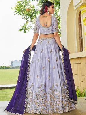 lavender embroidered tissue lehenga set choli with dupatta 5