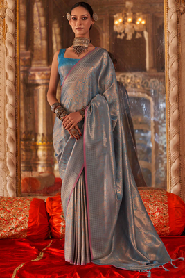 Silk Blend Saree with Golden Zari Weaving For Women 1
