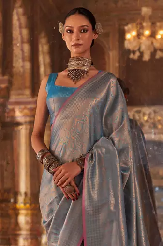 Silk Blend Saree with Golden Zari Weaving For Women