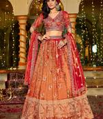 orange zari weaving tissue lehenga set choli with dupatta