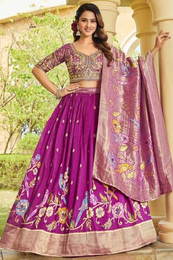 pink zari weaving tussar silk lehenga set choli with dupatta