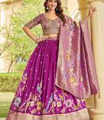 pink zari weaving tussar silk lehenga set choli with dupatta