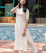 white embroidered cotton kurta and pant