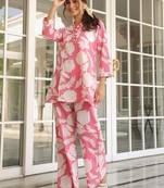Pink Floral printed v_neck pure cotton co-ord set