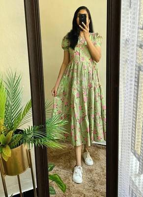  floral printed round neck ethnic dress 1