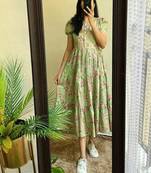 Women’s floral printed round neck ethnic dress