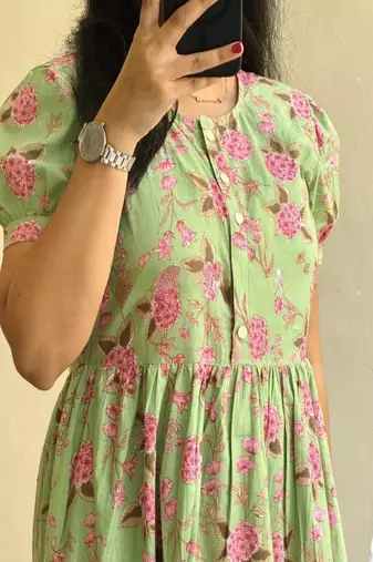  floral printed round neck ethnic dress