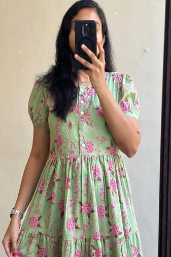 floral printed round neck ethnic dress