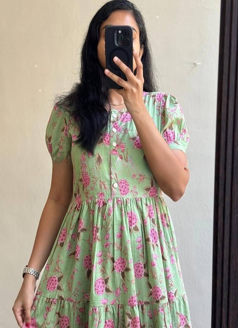 floral printed round neck ethnic dress