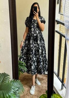 floral printed round neck ethnic dress 1