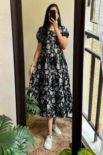 floral printed round neck ethnic dress