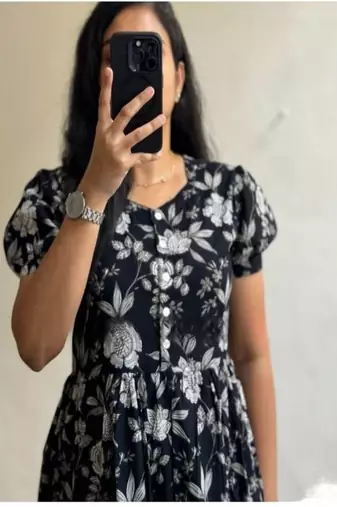 floral printed round neck ethnic dress