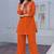 Orange Floral embroidered collar neck pure cotton co-ord set