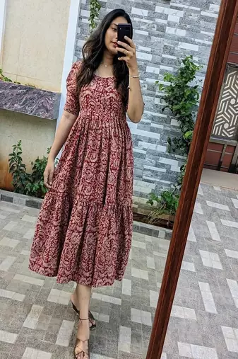 floral printed round neck ethnic dress