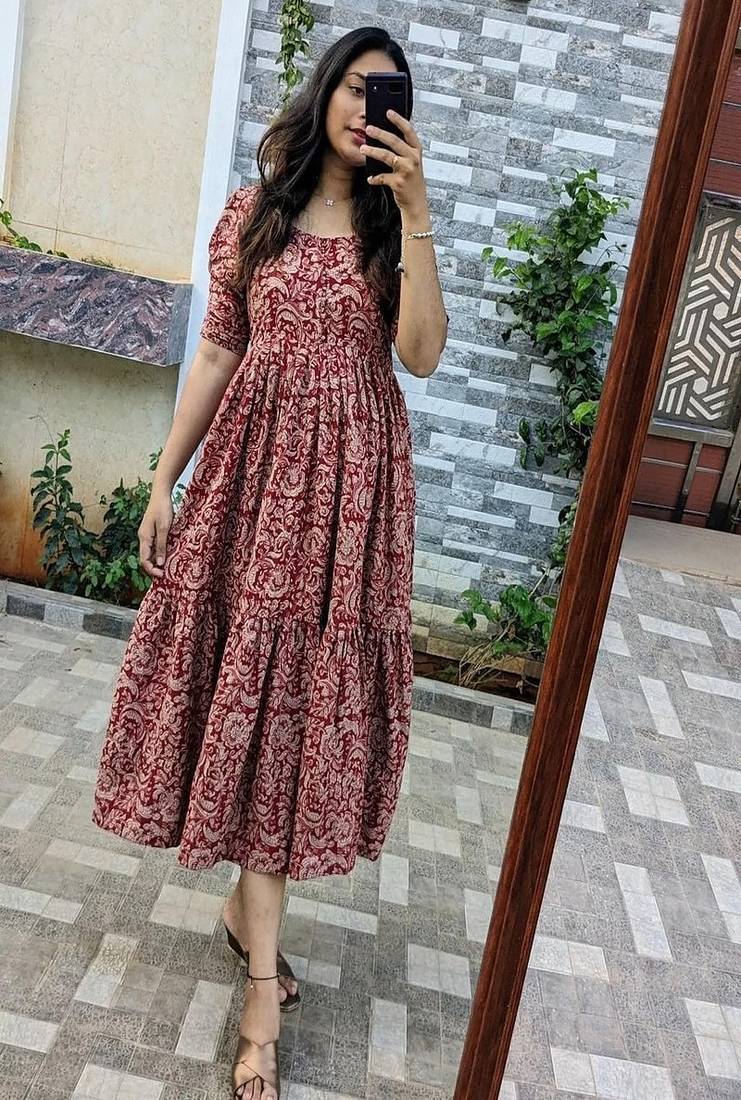 floral printed round neck ethnic dress