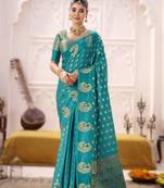 firozi elegant roop art silk zari weaving saree with lace touch blouse