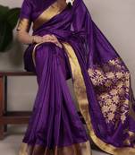 purple onam special kerala style raw art silk zari weaving saree with unstitched blouse