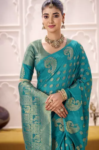 firozi elegant roop art silk blend zari weaving saree with lace touch blouse