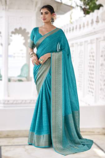 stylish chinon self printed saree with zari weaving work
