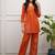 Orange Floral embroidered v neck pure cotton co-ord set