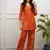 Orange Floral embroidered v neck pure cotton co-ord set