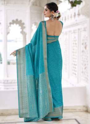 stylish chinon self printed saree with zari weaving work 2