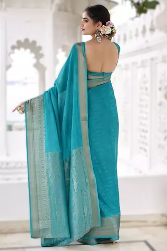 stylish chinon self printed saree with zari weaving work
