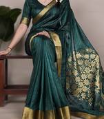 green onam special kerala style raw art silk zari weaving saree with unstitched blouse
