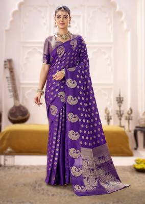 purple elegant roop art silk blend zari weaving saree with lace touch blouse 1