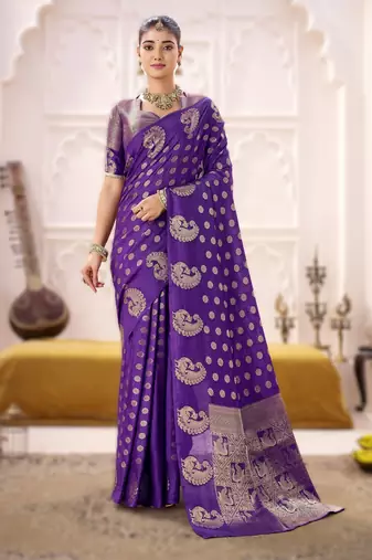 purple elegant roop art silk zari weaving saree with lace touch blouse
