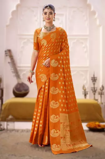 onrange elegant roop art silk zari weaving saree with lace touch blouse