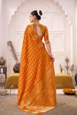 onrange elegant roop art silk blend zari weaving saree with lace touch blouse 2