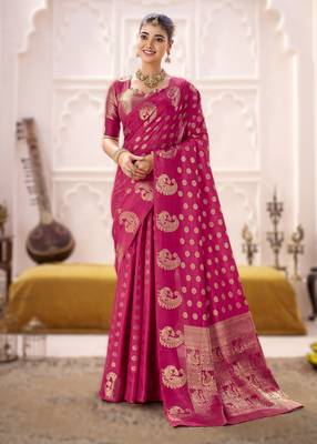 pink elegant roop art silk blend zari weaving saree with lace touch blouse 1