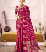 pink elegant roop art silk zari weaving saree with lace touch blouse