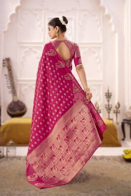 pink elegant roop art silk blend zari weaving saree with lace touch blouse 2