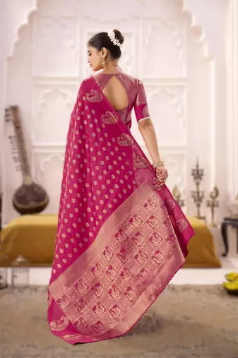 pink elegant roop art silk blend zari weaving saree with lace touch blouse