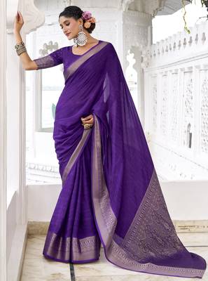 stylish chinon self printed saree with zari weaving work 1