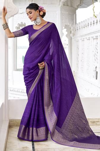 stylish chinon self printed saree with zari weaving work