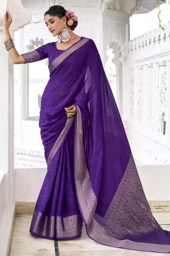 stylish chinon self printed saree with zari weaving work