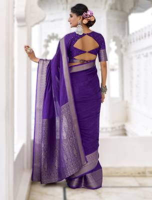 stylish chinon self printed saree with zari weaving work 2