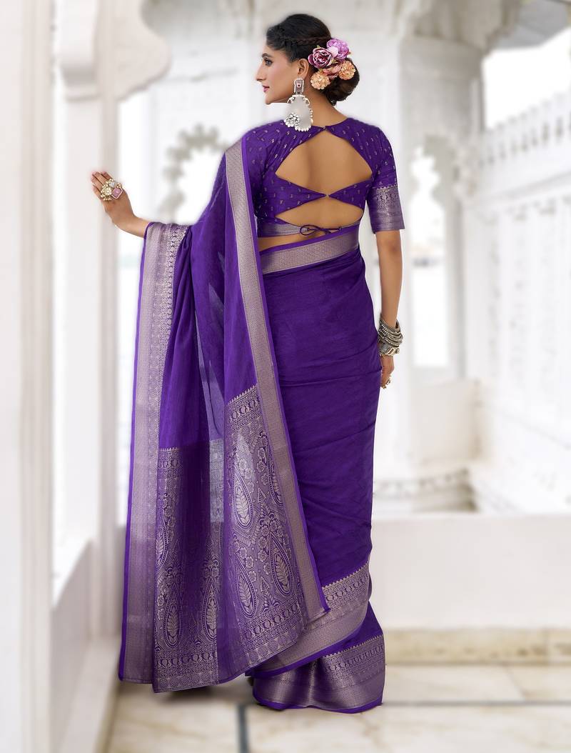 stylish chinon self printed saree with zari weaving work