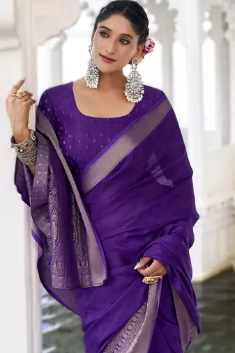 stylish chinon self printed saree with zari weaving work